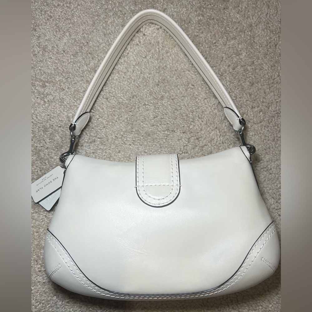(Soho Flap AUTHENTIC) Coach White Leather Saddle Shoulder Bag - Picture 6 of 13
